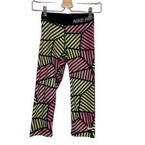 Nike Pro Cropped Pants XS Pink Black Yellow